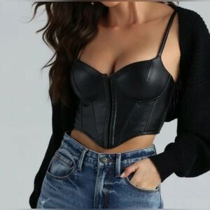 House of Harlow cropped kint sweater bolero poncho balloon sleeve Black cardigan